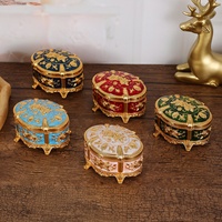 Boîte à bijoux ovale vintage haut de gamme en métal émaillé avec motif rose, anti-poussière, pour commode ou table