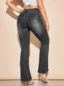 Vintage American Style Mid-<b>waist</b> Flared <b>Jeans</b> Slimming Smoothing Women's <b>Elastic</b> Denim Trousers Fashionable Retro Leggings - Product Image 4