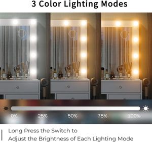 Bàn trang điểm có ổ cắm điện & gương có đèn, bàn trang điểm 13 ngăn kéo mặt kính, 3 chế độ đèn có thể điều chỉnh - Product Image 5