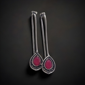 Premium Quality Red Gemstone <b>Earring</b> Trendy Sterling <b>Silver</b> with Gold Plating Handmade in India for <b>Weddings</b> and Parties - Product Image 4