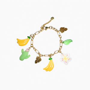 Fine <b>Charm</b> Bracelet 316L Stainless Steel PVD Gold Plating Sustainable Resistant With Banana Cactus Flower <b>Charms</b> - Product Image 2
