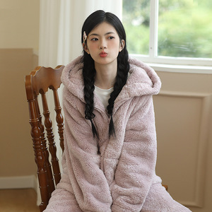 <span class=keywords><strong>Camisones</strong></span> Cálidos y Gruesos de Otoño Invierno para Mujer, con Capucha, Lindos, de Terciopelo Nube, con Cremallera, Talla Grande, Ropa de Casa - Product Image 6