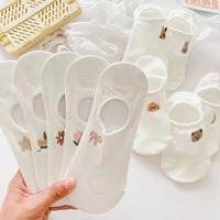 Chaussettes d'été invisibles en silicone antidérapantes, mignonnes, en coton peigné blanc brodé pour filles, en stock