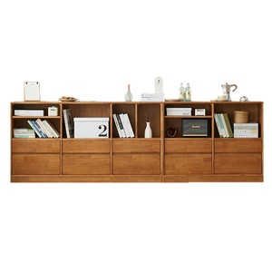 Chen Jie Furniture <b>Solid</b> <b>Wood</b> <b>Bookcase</b> Drawer Storage Cabinet Modular Living Room Home Office Shelf With Back Panel - Product Image 3