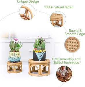 Support de plante rond en rotin tressé, robuste et durable, artisanat tissé, piédestal multifonctionnel pour l'affichage des plantes, pour la décoration de jardin intérieur - Product Image 5