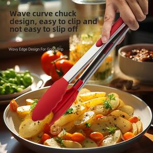 Pinzas de Silicona de Grado Alimenticio y Acero Inoxidable, Resistentes a Altas Temperaturas, Anti-Quemaduras, para Barbacoa, Venta al Por Mayor - Product Image 4