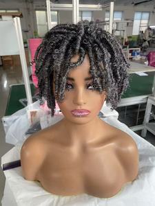 Parrucca Bob Corto con <span class=keywords><strong>Capelli</strong></span> <span class=keywords><strong>Grigi</strong></span> Neri, in Remy Brasiliano Senza Colla, con Base in Pizzo, Effetto Cuoio Capelluto Naturale, per Dreadlock Intrecciati all'Uncinetto, Colore Grigio Sale e Pepe - Product Image 3