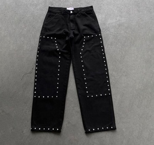 Bas quantité minimale de commande personnalisé en détresse déchiré charpentier salopette jean Vintage 90s soleil délavé noir Double genou travail Cargo <span class=keywords><strong>pantalon</strong></span> - Product Image 5