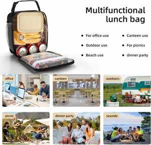 <b>Insulated</b> Aluminum Foil Eco-Friendly <b>Lunch</b> <b>Box</b> Bag for Men/Women Foldable Waterproof Cooler Zipper Closure Geometric Pattern - Product Image 6