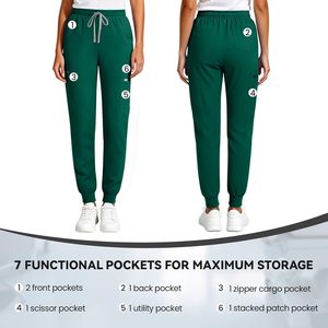 Pantalones Médicos FOXA para Mujer, Estilo Jogger Cargo, 7 Bolsillos, Tejido Suave, Cintura Media, Uniformes de Hospital - Product Image 3
