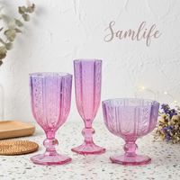 Samlife-24047 Vente en gros de sets de verres à vin vintage personnalisés en verre gaufré, ensemble de verres à vin de luxe colorés