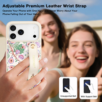 Étui de téléphone personnalisé pour iPhone 15, en cuir microfibre imprimé floral, imperméable, antichoc, durable, avec fonction de support