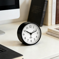 Reloj Despertador de Cuarzo de Plástico Negro de 3 Pulgadas, Minimalista, Silencioso, con Pantalla de Agujas, Logotipo Personalizado, para Eventos Promocionales, con Batería