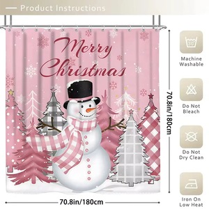 Cortina de Ducha de Poliéster con Diseño de Muñeco de Nieve Rosa y Árboles a Cuadros, Impresión Digital Personalizada, Impermeable, Venta al Por Mayor, Moderna - Product Image 4