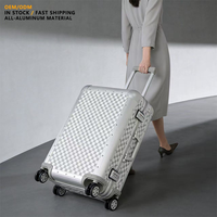 Ensemble de valises de luxe en aluminium, à motif damier, de 20, 24 et 26 pouces, grande capacité, serrure TSA, roulettes silencieuses, étanches, bagage à main
