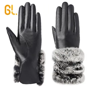 GL6 Fur Decorate High Quality Wholesale Women Winter Leather Fashion Lambskin Gloves for ladies