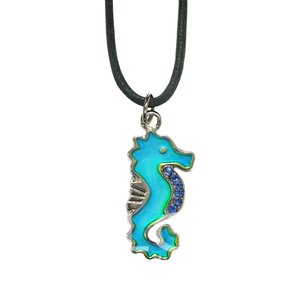 Collier de bijoux d'humeur de changement de couleur mignon avec pendentif hippocampe en strass cadeau cordon en simili cuir noir - Product Image 1