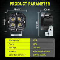 Projecteur LED carré JHS de 3 pouces, 40W, pour moto, éclairage spot LED, IP67, 12-80V, double couleur, phare antibrouillard pour ATV, UTV, 4x4, usine