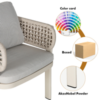 Fauteuil d'extérieur de luxe en corde tressée avec structure en aluminium et coussin moelleux pour patio, jardin et mobilier de salle à manger