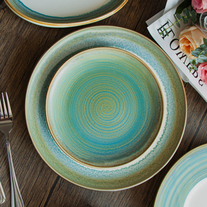 Juego de platos de comedor de porcelana pintada a mano nórdica, vajilla de cerámica esmaltada reactiva única, platos y platos de Catering para restaurante - Product Image 1