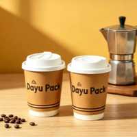 Gobelet à café jetable biodégradable à double paroi brun et blanc pour eau chaude et vin, avec impression de logo personnalisé
