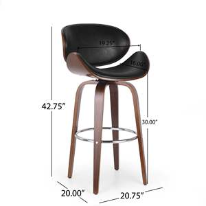 DB 30 "Mid-Century Modern Tabouret de bar pivotant à hauteur réglable Midnight Black Noyer Chaise de ferme contemporaine rembourrée - Product Image 4