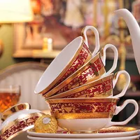 15 шт., чайный набор для кофе в Королевском Стиле из костяного фарфора, 3D Золотая наклейка, дизайн роскошного Дубая, арабский керамический чайник, чайный набор, кофейная чашка