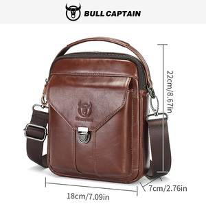 Sac bandoulière homme BULLCAPTAIN en cuir véritable, style vintage, première couche de cuir de vachette, antivol et durable - Product Image 6