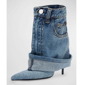 Bottines en jean pour femme à talons hauts, design personnalisé, coupe pantalon, sexy - Product Image 1