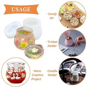 Pudding Jar Storage Bottle Crystal Candle Holder Mould Epoxy Silicone <b>Resin</b> Mold Set <b>Kit</b> Diy Lid <b>Resin</b> Art Casting Opp Bag - Product Image 2