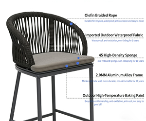 Set Moderno di Sgabelli Alti da Bistrot in Alluminio <span class=keywords><strong>Nero</strong></span> per Patio, Giardino, Ristorante, Tavolo Alto con 2 Sedie per Uso Alberghiero - Product Image 6