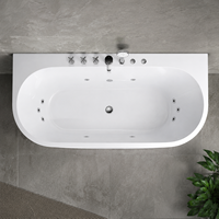 Baignoire Balnéo en Acrylique Luxe Léger avec Jets d'Eau, Bassin Ovale de 1500 mm et Façade Arrondie pour Installation Murale