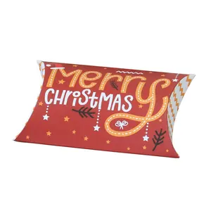 santa clause Christmas pillow festival bags cardboard pillow box food grade oil proof sweets bag factory price paper pillow box