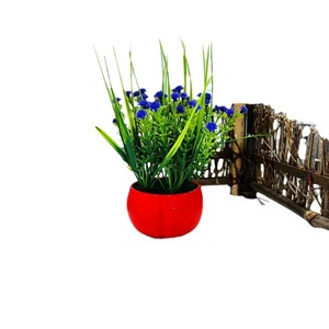 Planta Artificial de Hierba de Primavera y Baby's Breath en Maceta Roja de 20cm de Altura para Decoración del Hogar y Bodas - Product Image 5