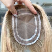 Siap Kirim Topper Rambut Asli 100% Mono Base Buatan Tangan, Garis Rambut Tak Terlihat dan Toupee Bernapas untuk Wanita, Produk Terlaris