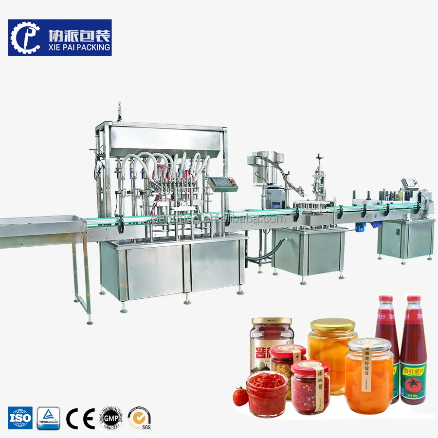 Otomatik domates sosu biber reçel yapıştır dolum sızdırmazlık kapaklama etiketleme makinesi üretim hattı