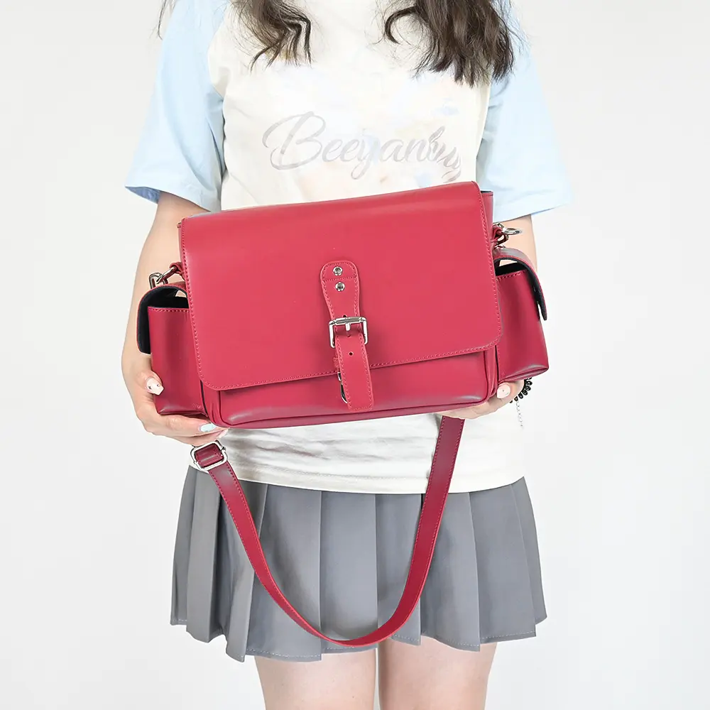 Lightweight Red Leather Shoulder Bag High Quality Camera Bag Versatile Cross Body Bag For Ladies