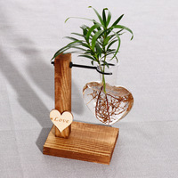 Vase en bois cadre en verre plante de table maison bonsaï décoration récipient en verre vase de plante hydroponique transparent