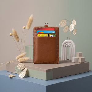 WRIZA Porte-cartes d'identité en cuir marron de qualité supérieure avec fenêtre transparente, surpiqûres blanches, boucle métallique, design durable, élégant, usage quotidien, professionnel - Product Image 3
