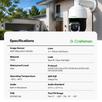 Caméra de sécurité IP PTZ GX-PM3X33D-M6S GCraftsman avec zoom optique 33X, mise au point automatique, audio bidirectionnel, fonction couleur intégrale