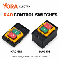 Interrupteurs de commande YORA ELECTRIC KA0-5M KA0-5H avec boutons verts et rouges, disponibles en versions plates et profondes