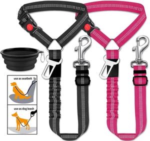 Cinturón de Seguridad Reflectante para Perros en <span class=keywords><strong>el</strong></span> Auto, 3 en 1, Retráctil y Removible, se Fija al Reposacabezas del Vehículo, Azul y Negro - Product Image 1
