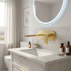 Grifo de Lavabo de Pared de Latón, Monomando Moderno, Instalación Oculta, Cromado/Negro Mate/Níquel Cepillado/Dorado Cepillado - Product Image 6