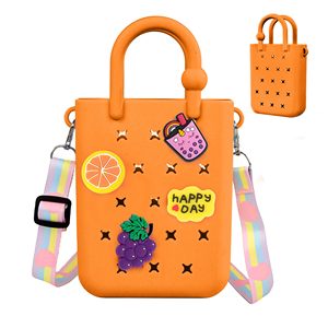 Mini sac fourre-tout en caoutchouc, sac de plage en silicone pour petite fille et femme, sac Bogg mignon avec breloques et bandoulière réglable - Product Image 5