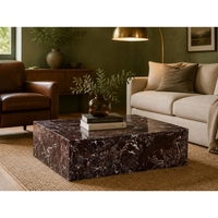Table basse moderne de luxe en marbre poli Rosso Levanto, design minimaliste pour salon