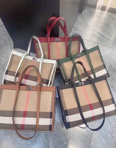 Vải + da của phụ nữ Vai Túi Xách tay người phụ nữ công suất lớn giản dị Tote Cổ Điển Sọc túi màu đen túi xách - Product Image 6