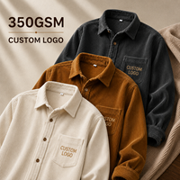 Kemeja Corduroy Vintage Retro 380Gsm Pria Oversized Boxy Fit Streetwear Hip Hop Estetika Urban Kasual Pakaian Pria
