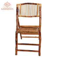 Chaise de mariage pliante en bois de bambou naturel avec dossier à lattes et garniture en osier, style rustique, pour hôtels, banquets, événements, locations et mobilier commercial