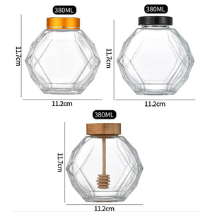Pot de miel hexagonal 3oz 6oz 8oz 12oz Pot de miel en verre vide et transparent avec louche en bois - Product Image 2