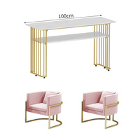 Ensemble table et chaises de manucure rose et or de luxe moderne, mobilier de salon de manucure, bureau à ongles en marbre